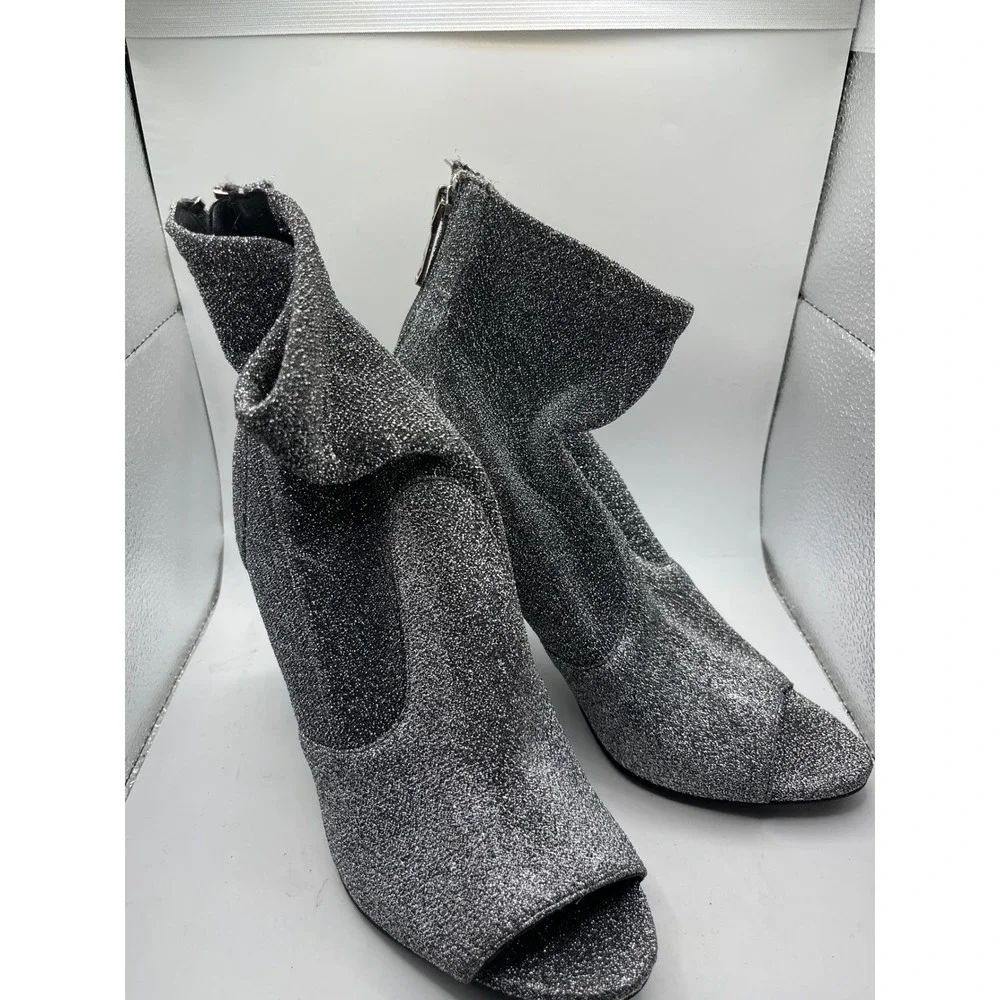 Guess Silver Glitter Peep Toe Ankle‎ Booties Women's Size 8M Heel Zipper